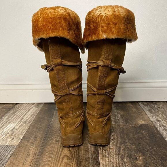 Ruff Hewn Womens Suede Shearling Fold Over Tall Boot Tan Fairycore Y2K Style - Picture 3 of 11
